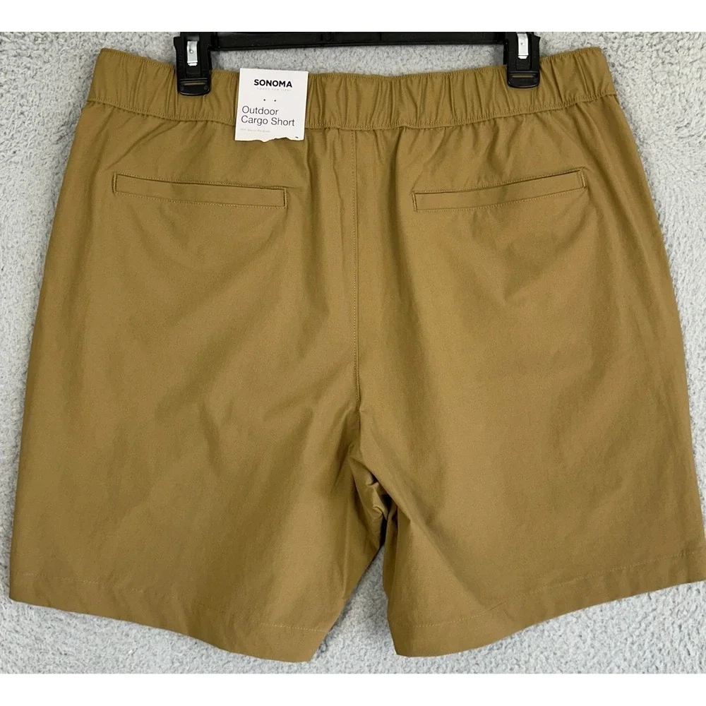 NEW Sonoma Shorts Mens 36 Tan Outdoor Cargo Hiking Belted Utility Stretch Waist